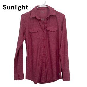 Eddie Bauer Women XS Pink Heather Button-Up Long-Sleeve Shirt Dual Chest Pockets